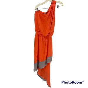 Michelle Mason Dress Orange Gray One Shoulder Asymmetrical Sleeveless Silk Sz 2